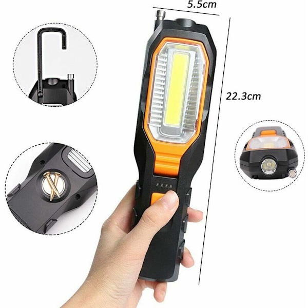Rakennustyömaan käsilamppu LED-työvalo USB-ladattava taskulamppu, kannettava työpajan lamppu Kiertävä COB-tarkastuslamppu Magneettinen taskulamppu suurennoksella