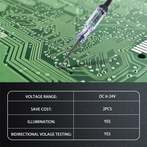 2 stk. testlampe, 6V-24V DC biltester og digital LCD biltester auto spænding kontinuitetstest