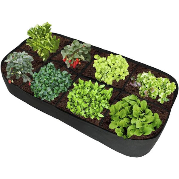 Set med 8 upphöjda planteringslådor i tyg, 30 cm höga, rektangulära 180 cm långa × 90 cm breda, andningsbara planteringsväskor i tyg för grönsaker, örter och blommor