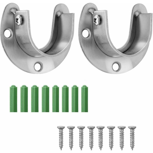 Garderobstångsbeslag i rostfritt stål, U-formade beslag, enkel installation eller borttagning, 2-pack, öppning 32 mm diameter