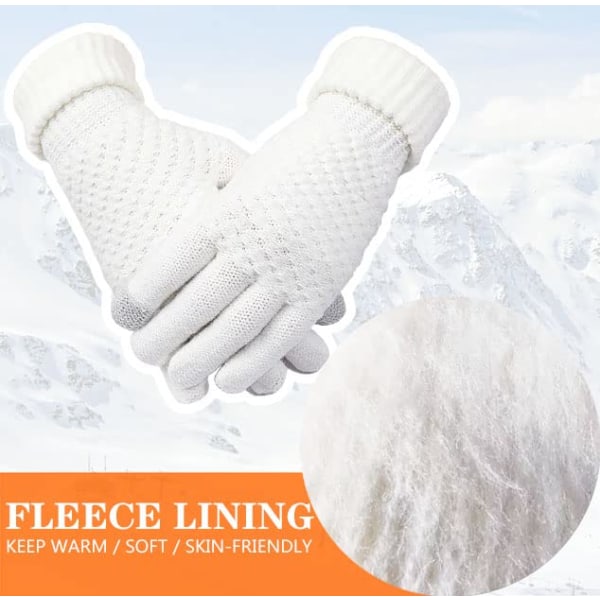 2 par Vinterhandskar med pekskärm för kvinnor Thermal fleecefodrad stickade handskar Elastiska manschett vinterhandskar