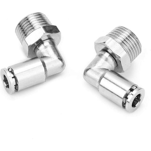 2 st All-Koppar Nickelförkromade Snabbkopplingsslangkopplingar 4mm Pneumatisk Snabbkoppling + 90 Grader BSP Hantråd (M5)