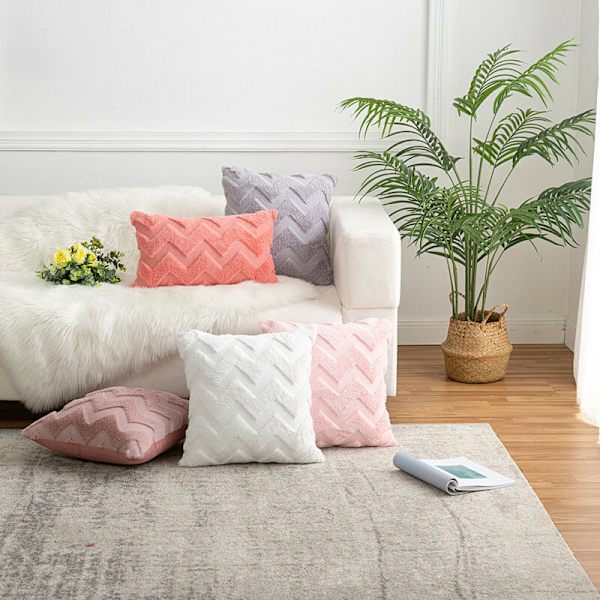 4 kpl Faux Wool ja Sametti Tyynynpäälliset, Pehmeä Plush Koristetyynynpäällinen Aaltokuviolla, Vaaleanpunainen, 45x45CM