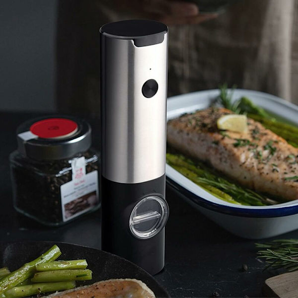 USB-laddningsbar elektrisk pepparkvarn justerbar grovhet elektrisk salt- och pepparkvarnar automatisk kryddkvarn med LED-ljus, hållbar hon