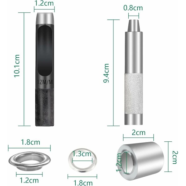 Pressinapit Pressuhuoneille 12mm, Grommet-työkalusarja, Metalliset Pressinapit 100 Sarjaa Grommet-sarja Pressinapit-sarja Pressuhuoneille Telttan Korjaus Hopea (1/2 Tuumaa)