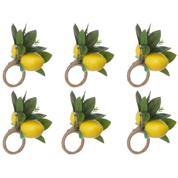 Set med 6 sitronserviettringer, sitronvinserviettholdere for spiseborddekor, bankett, bryllup, bursdag, jul B