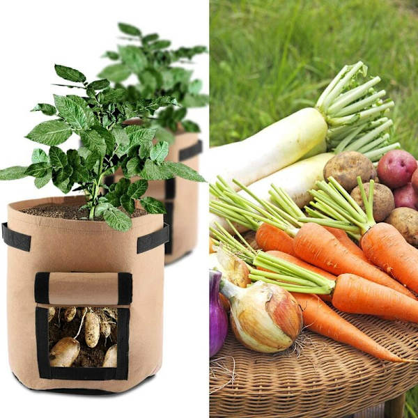 Kartoffelpose, 2 pakker med 7 gallon kartoffelposer til kartofler, tomater, gulerødder, løg
