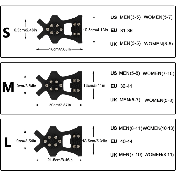 Stegjärn för skor och stövlar, dragklämma is- och snögrepp med 10 spikar i rostfritt stål, lämplig för promenader, fiske L