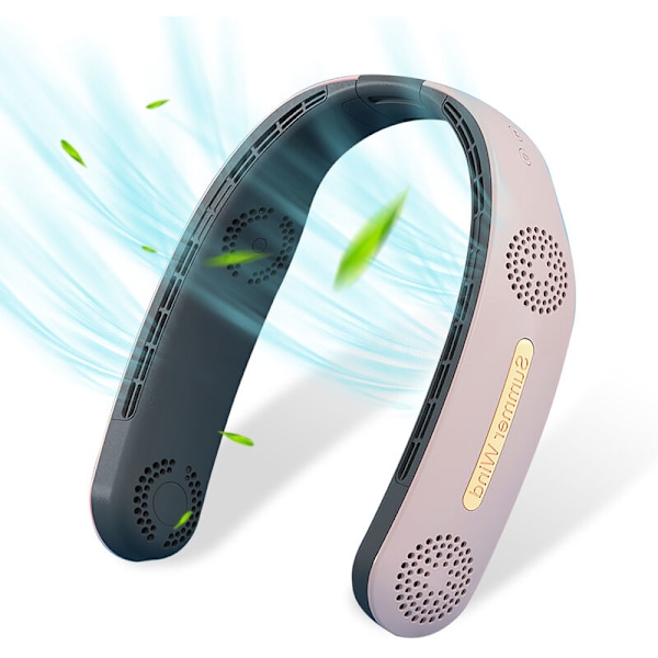 Bärbar Bladfri Halsfläkt 360° Kylning USB Laddningsbar 4000mAh 3 Hastighetsjustering för Utomhus Inomhus Resor Rosa