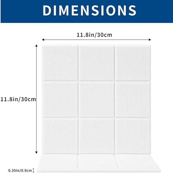 12 stk. Selvklæbende Akustiske Paneler Dekorative Fliser, Lyd 9 Tommer Display, Akustisk Behandling til Studie, Hvid