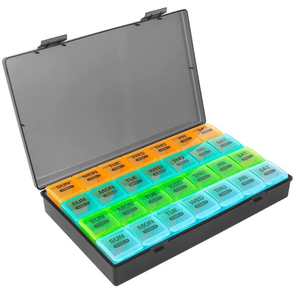 Once a Day Monthly Pill Box, with 28 Compartments 4 Week Pill Box with Flip Lids, Daily Storage Box