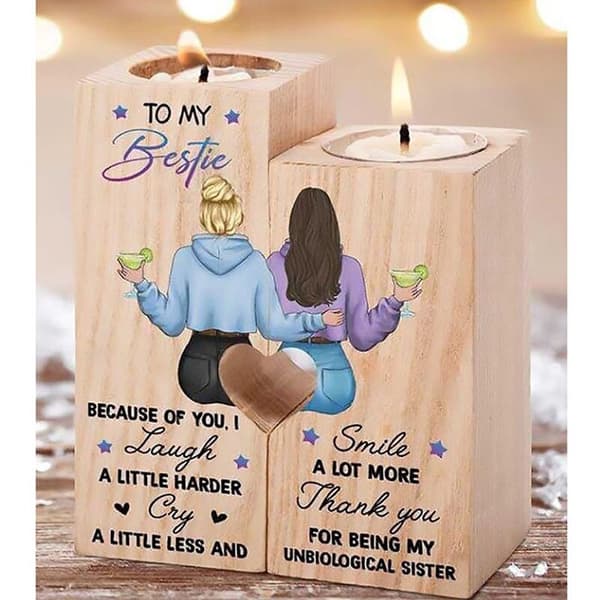 Trefotslysestake i tre, telys, trepynt, egnet for venner, par, dekorative lysestaker-B