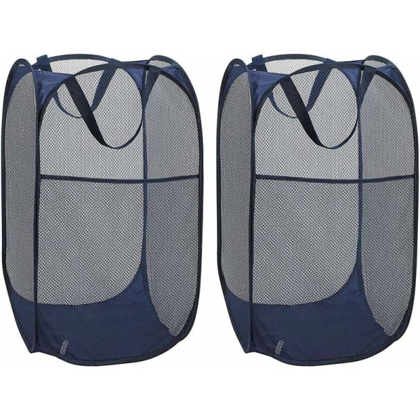 Skittentøyskurv [sett med 2] Sammenleggbare skittentøyskurver Pop Up Mesh-tøypose Sammenleggbar skittentøyskurv med håndtak, blå