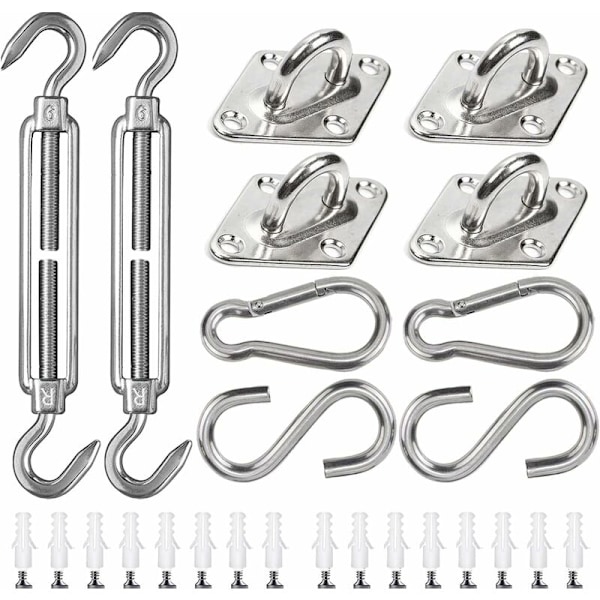 Solsejl Beslagssæt 42 Dele Rustfrit Stål Hardware til Rektangulære og Trekantede Solsejl Installation, 15-22CM