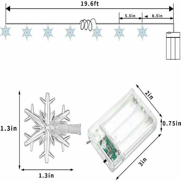 Joulukuusen lumihiutale-valot, 6m 40LED-valot