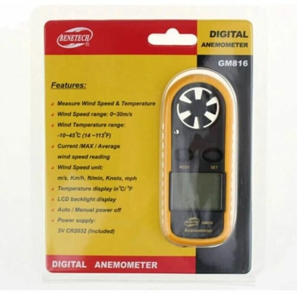 Digital Anemometer Anemometer med baggrundsbelyst LCD-display, der måler lufthastighed, luftstrøm og udendørs lufttemperatur til aktiviteter