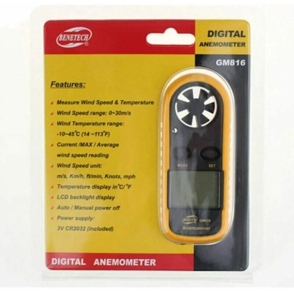 Digital Anemometer Vindmätare med bakgrundsbelyst LCD-display, Mätning av lufthastighet, luftflöde och utomhuslufttemperatur för aktiviteter