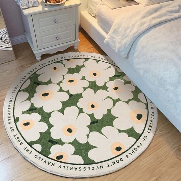 Nordisk tæppe tryk tykt tæppe skridsikkert gulvmåtter soveværelse sengside fluffy runde tæpper bløde tæpper-60 cm