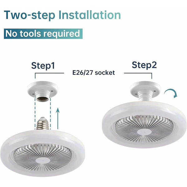 2-i-1 LED-takfläkt, 30W Ljus Takfläkt med fjärrkontroll, E27 Konverteringsbas, Justerbar 3 Hastigheter, 3 Färger Dimbar LED, för Sovrum Kontor
