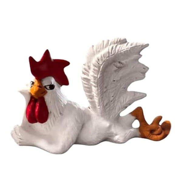 Kyllinghane dekor statue, liten harpiks haner figur skulptur, morsom sideliggende haner mini bordplate figur