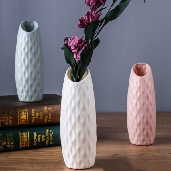 Nordisk plastvas Anti-dropp enkel blomvas Imitation keramik blomkruka Dekoration blomvas för heminredning, rosa