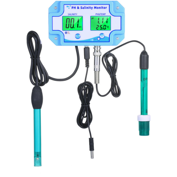 Tre-i-en online pH-, saltholdigheds- og temperaturmonitor med adapter