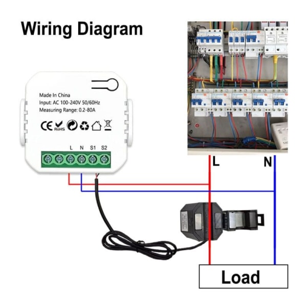 80A Tuya Smart Life ZigBee Energimåler Klemme Strømsensor APP Monitor KWh Elstatistik Kan indstille automatiseringsscener,