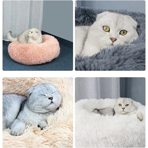 Plys Hundekøje, Kattekøje, Vaskbar Hvalpe Rund Pude Sofa, Kæledyr Blød Donut Kurv, Rolig Seng med Skridsikker Bund, Kattenest Seng (Champagne 40CM)