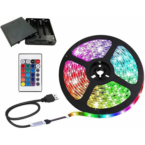 Batteridrivna LED-remsor med 24-knappars fjärrkontroll, 16 färger för dekoration, DIY (2 meter)