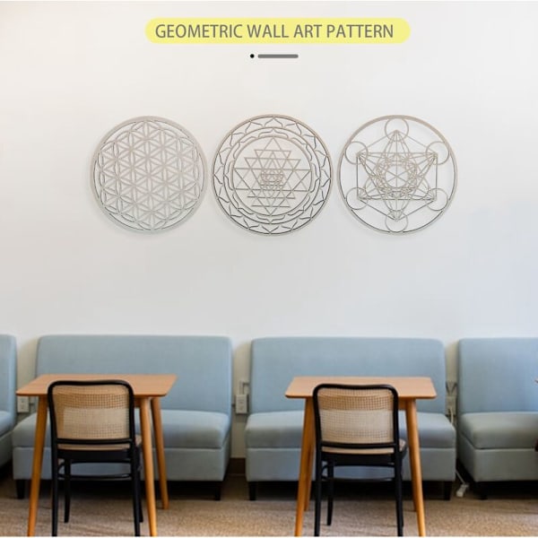3 st / set av helig geometri konst trä konst set, helig geometri konst, skulptur, väggdekorationer för heminredning