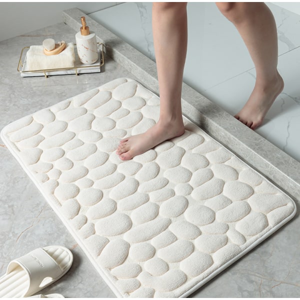 Pebble kohokuvioidut lattiamatot, kylpyhuoneen sisäänkäynnin liukumattomat, imevät lattiamatot (maidonvalkoinen, 50 * 80 cm)