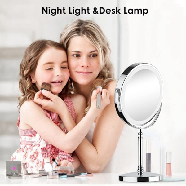 10X LED Spejl Genopladeligt Makeup Spejl med 3 Farver, Justerbar Lysstyrke Forstørrelse Kosmetik Spejl 2 Sider A