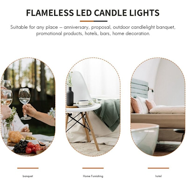 6 stk LED Koniske Lys for Middag, Flimrende Flammeløse Koniske Batteridrevne Borddekking Bryllup Bursdager