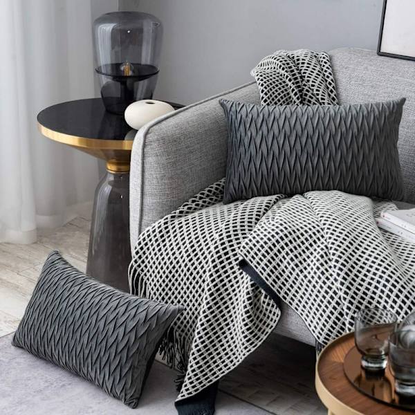 Fløyels putetrekk 30x50cm for stue sofa, sett med 2 enkle mønster firkantede putetrekk soverom dekorasjon, grå