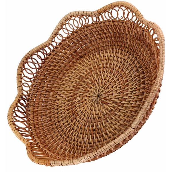 Handgjord rottingförvaringskorg korgfruktkorg vävd bricka restaurangbehållare dekoration S-23X5.5Cm