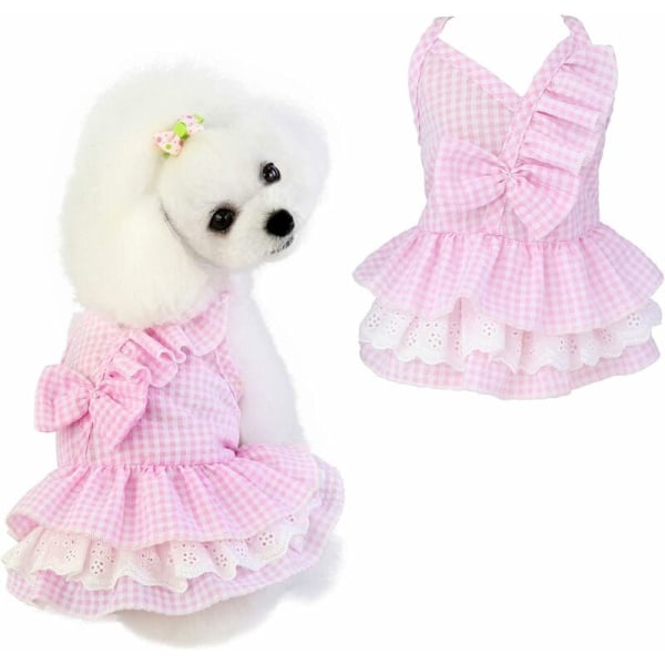 Dog dress, pink plaid M-