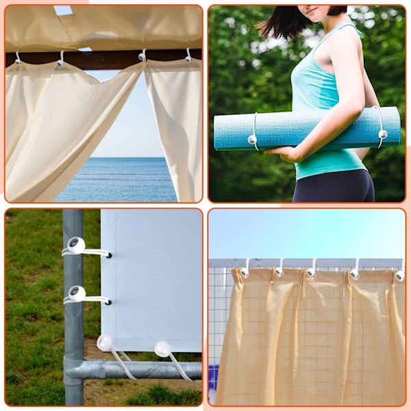4 Tommer Toggle Ball Bungee Snøre, Hårdt Slidstærkt Fastgørelsesreb med Hvid Bold til Udendørs Markiser, Telte, Cargo, Ly, Pavilloner, UV-Beskyttet (30 Stk)