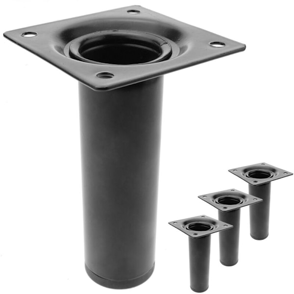 Runda bordsben för möbler och skrivbord i svart stål 10 cm 4-pack