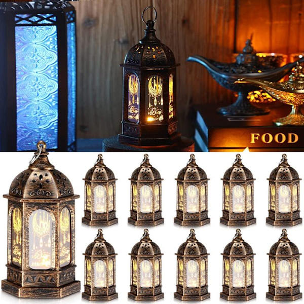Mini Ramadan-lykta Mubarak Lantern LED Eid Mubarak Lykta Måne Stjärna Ljus Marockansk Stil Hängande Lykta