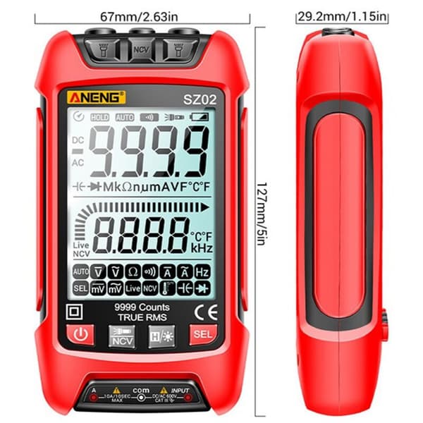 Smart Digital Multimeter True RMS Auto Elektrisk Kapacitansmåler AC DC Spænding Modstand Transistor Rød