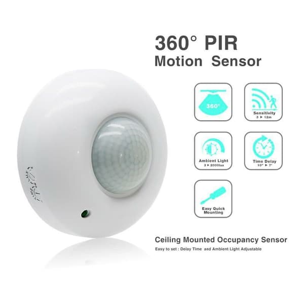 PIR Bevægelsessensor Overflademontering Loft 360° Maks 1200W