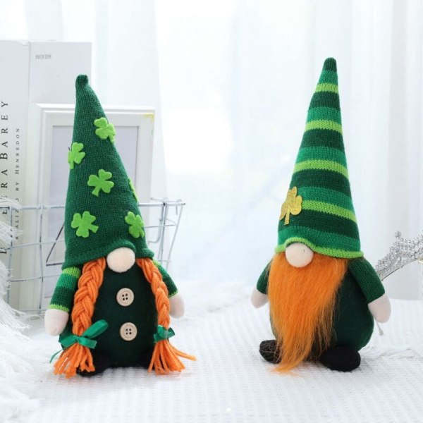 Irländsk tomtedekoration grön hatt Saint 'S Day Gnome Plysch handgjord irländsk Leprechaun för Saint's Day Party Home-B