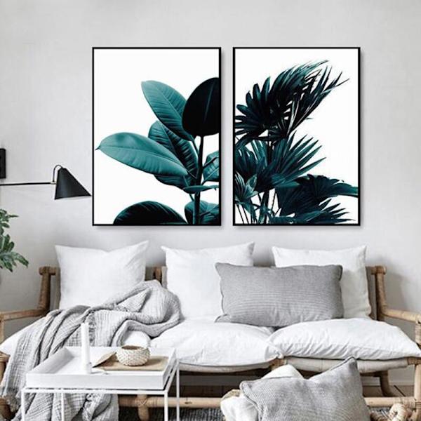 2 st/set GRÖN PLANTA Canvas Art Print Vägg Affisch Väggbilder Väggkonst Målning för Sovrum Vardagsrum Dekoration Ram ingår ej 21cm30cm
