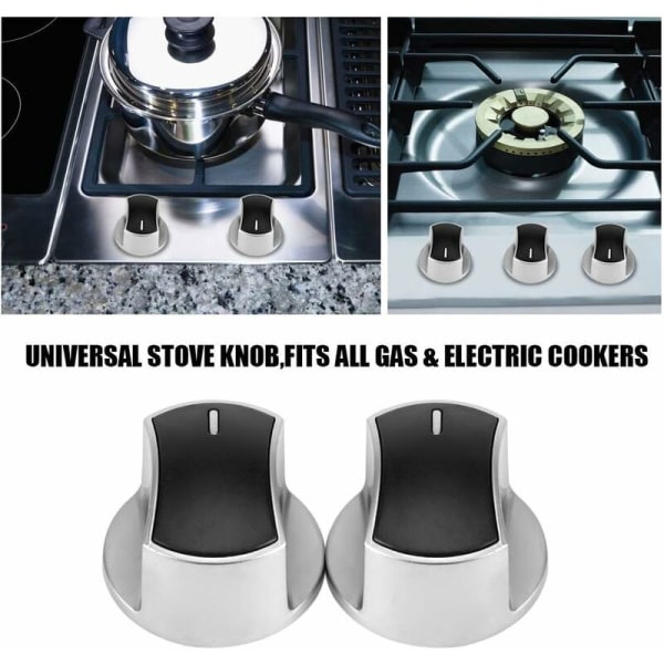 2 st universella gasspisknoppar, ersättning för gasspis, metallvred, vred för matlagning, vred för ugn, 45° vinkel