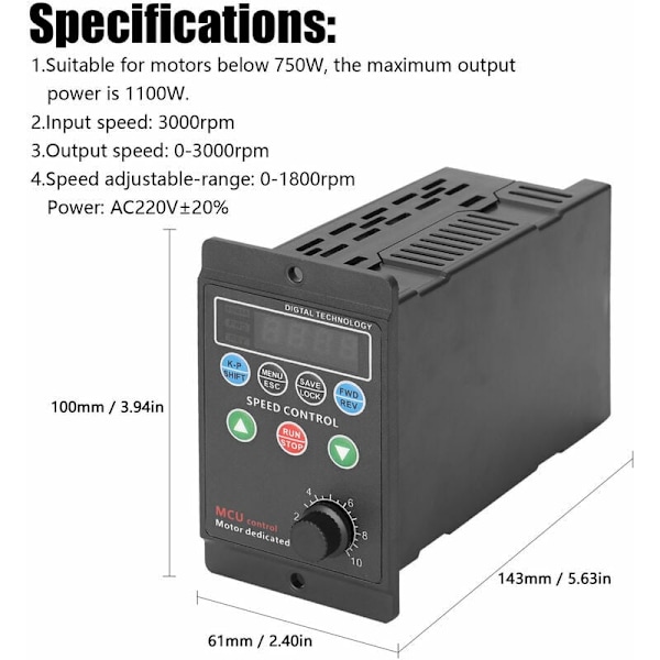 Frekvensomformare för trefasmotor med enfasig ingång 220V - 4-siffrig digital display - Multi-färgtyp