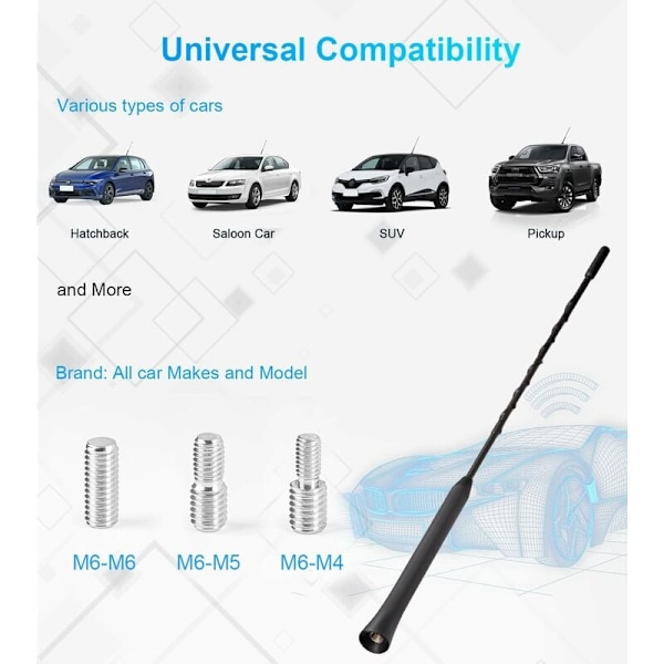 Kraftig bilantenne - Universal bilradioantenne til alle bilmodeller - Bilradioantenne med høj kvalitet DAB FM-modtagelse - 28CM biltagantenne