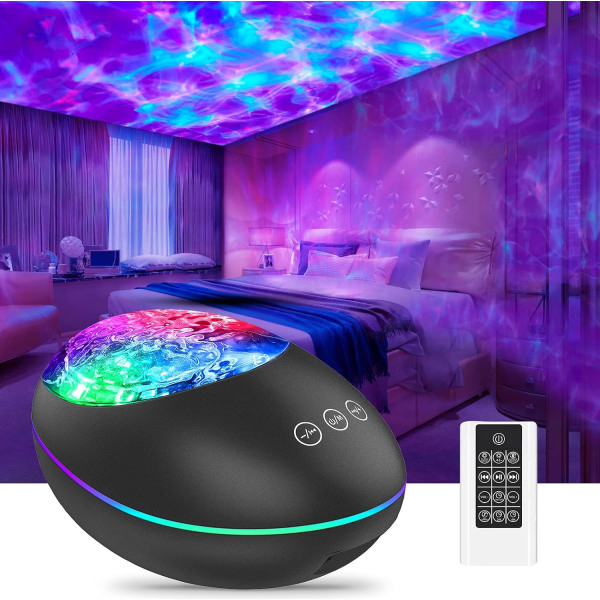 Star Light -projektori, Ocean Wave LED-yövaloprojektori musiikkikaiuttimella, kaukosäädin, unta rauhoittava värinvaihtovalo - syntymäpäiväjuhla
