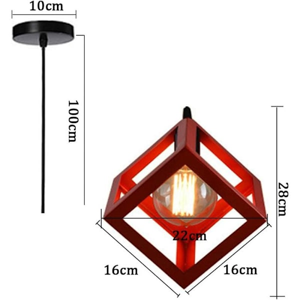 E27 Kvadrat Hengelampe, Metall Taklampe, Jern Kube Skjerm, Justerbar Tau Lampe Armatur for Stue, Spisestue (Hvit)