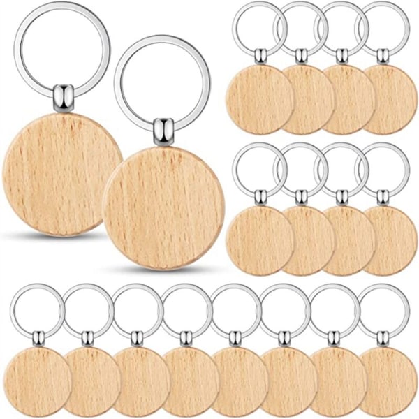 50 Pieces Blank Wooden Keychains Engraving Blanks Wooden Keyrings Key Rings Key Rings Key Rings for DIY Crafts, Round