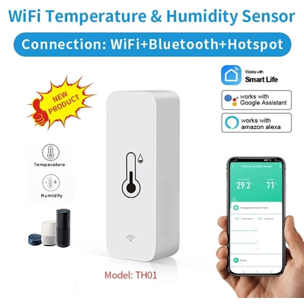 WiFi Fuktighet og Temperaturmåler: Smart Hygrometer for Fjernmåling og Varsling, Høy Nøyaktighet Innendørs Termometer med TUYA App, Kompatibel med